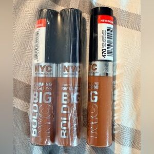 3 pk NYC Big Bold Plumping & Shine Lip Gloss — Extra Large Latte Brown NWT